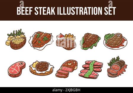 Rindsteak Vektor Illustration Set Stock Vektor