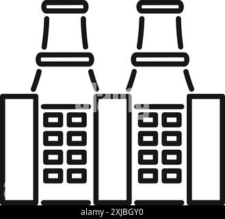 Linienzeichnung eines Kernkraftwerks, das Energie erzeugt Stock Vektor