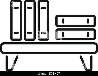 Schwarz-weiße Linienzeichnung eines Bücherregals mit Büchern steht vor weißem Hintergrund Stock Vektor