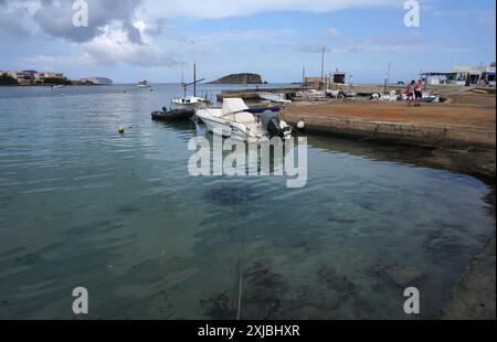 Die Küste von es Cana oder es Canar auf Ibiza, Spanien Stockfoto