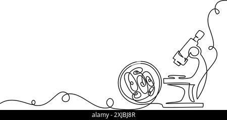 Mikroskop mit Biozellen im Auge. Bildungs- und Forschungskonzept. Stock Vektor