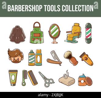 Barbershop Tools Element Vektor Illustration Set Stock Vektor