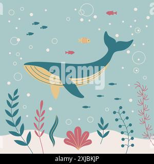 Eine Vektor-Illustration mit einem Blauwal. Stock Vektor