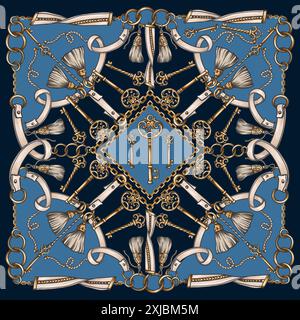 Design-Schal mit Schlüsseln, Gürteln und Kette. Vektor. Stock Vektor