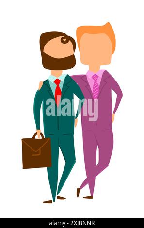 Zwei Männer. Mann im Business-Anzug. Eleganter junger Comic-Geschäftsmann. Der Typ im Kostüm. Handzeichnung. Nicht AI, Vektorillustration Stock Vektor