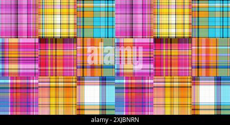 Kuschelige karierte Muster nahtloser Rand Hintergrund in farbenfroher Herbstdekor. Gewebtes Patchwork-Design für nahtlose Kanten Stockfoto