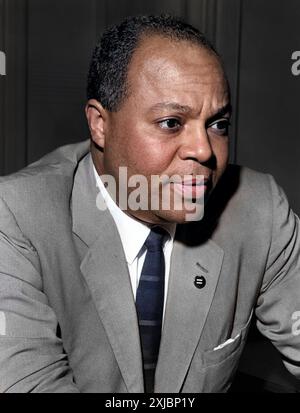 James Farmer, US-amerikanischer Bürgerrechtler, Kopf-und-Schulter-Porträt, Walter Albertin, New York World-Telegram und The Sun Newspaper Photograph Collection, 1963 Stockfoto