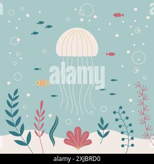 Eine flache Vektorillustration mit einer Qualle. Stock Vektor