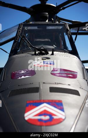 Die Nase eines EC-665 Eurocopter Tiger Kampfhubschraubers, ILA Berlin 2024. Stockfoto