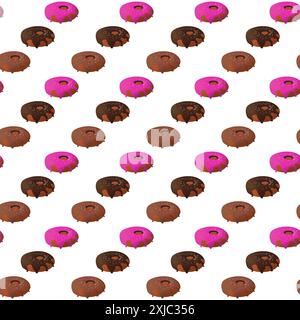 Donuts. Rundes süßes Buttergebäck, dekoriert mit Pamada-Süßwaren. Köstliches nationales amerikanisches Dessert. Nahtloses Muster. Stock Vektor
