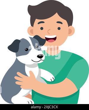 Illustration einer glücklichen Person, die einen süßen Hund hält. Zeigt Freude, Gemeinschaft und die Bindung zwischen Mensch und Tier. Stock Vektor