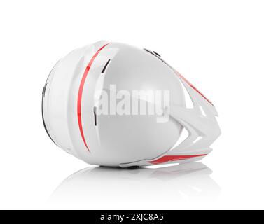 Neuer stylischer Motorradhelm isoliert auf weiß Stockfoto