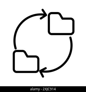 Symbol für Datensynchronisierung flach in Schwarzweiß-Umrissvektor festgelegt Stock Vektor