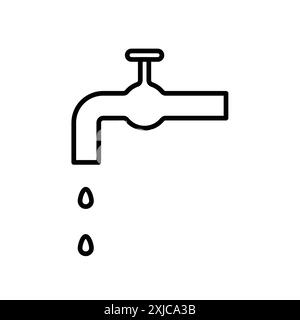 Wasserhahn Symbol flach gesetzt in schwarz-weiß Farbe Umrissvektor Stock Vektor