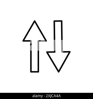 Symbol für Aufwärts- und Abwärtspfeile flach in Schwarz-weiß-Umrissvektor festgelegt Stock Vektor