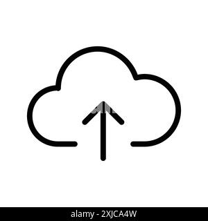 Upload-Symbol Flat Set in Schwarzweiß-Umrissvektor Stock Vektor