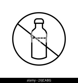 Kein Kunststoffflaschensymbol flacher Satz in Schwarz-weiß-Umrissvektor Stock Vektor