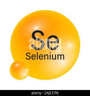 Symbol für Selenelement. Glänzende gelbe Kugel. SE-Periodensymbol. Vektorabbildung. Stock Vektor