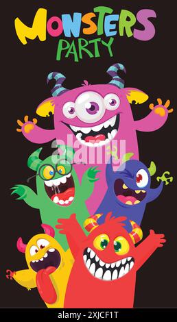 Cartoon Monster Set. Einladung zur Geburtstagsfeier oder Halloween Stock Vektor