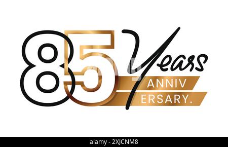 85 Jahre Jubiläum und Feier minimalistischer Linienart-Stil. Abstraktes Design mit goldenem Logo. Vektorabbildung. Nummer für Symbol, Etikett, insigna, Siegel Stock Vektor