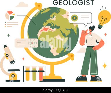 Geologe Vektor-Illustration mit Bodenanalyse und Eigenschaften der Erde für Wissenschaft, Forschung oder Expedition in Flat Cartoon Hand gezeichneter Hintergrund Stock Vektor