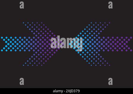 Neonpfeile mit Punktmuster. Symmetrisches Halbtonmuster. Farbverlauf blau grün. Vektorabbildung. Stock Vektor