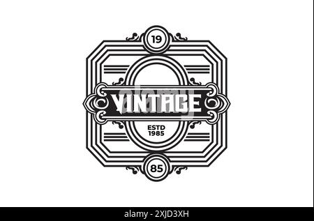 Retro Vintage Logo Label Design mit Ornamenten und klassischem Typografie Emblem Label Logo Design Vektor Stock Vektor