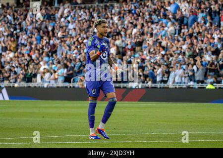 St. Paul, Minnesota, USA. Juli 2024. Minnesota United Torwart DAYNE ST. CLAIR feiert ein Tor beim Spiel Minnesota United gegen D.C. United. Das MLS-Matchup fand am 17. Juli im Allianz Field in St. Paul Minnesota statt. (Kreditbild: © Michael Turner/ZUMA Press Wire) NUR REDAKTIONELLE VERWENDUNG! Nicht für kommerzielle ZWECKE! Stockfoto