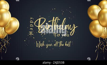 Geburtstag Ballons Vektor Hintergrund Design. Happy birthday to you Text mit Ballon und Konfetti Deko Element auf schwarzem Hintergrund zum Geburtstag Stock Vektor