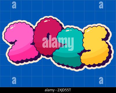 Christmasl Groovy Farblabel Phrase 2025. Stock Vektor