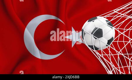 Fußball mit der Nationalflagge der türkei. Flagge der türkei. Horizontal realistisch schwenkende Flagge des türkischen Staates. Stock Vektor