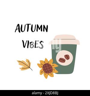 Herbst-Kartenschablone mit saisonalen Blättern und Artikeln. Feierliches Design mit handgezeichneten Kuschelelementen und Ernteelementen. Stock Vektor