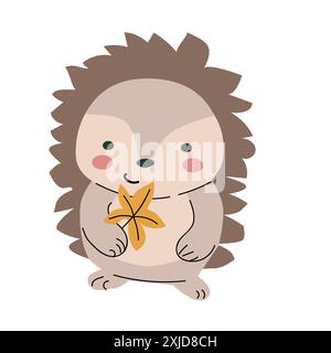 Herbstkindtier isolierter Clipart-Igel. Wildes Waldtier mit Ernte-Clipart-Element. Symbol „Hand gezeichnet“. Stock Vektor