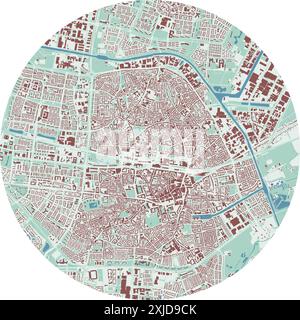 Kreiskarte von Tilburg, Niederlande. Detaillierte Rundkarte mit Gebäuden, Straßen, Parks. Stadtgebiet. Stock Vektor