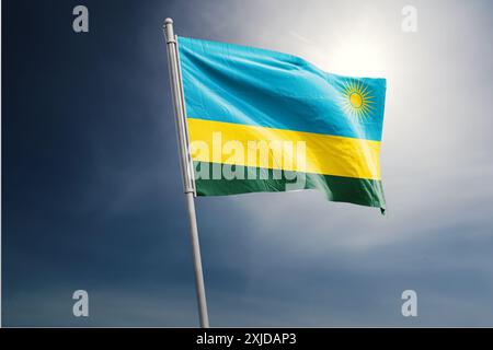 Die Flagge Ruandas die Flagge hat drei Farben: Blau, gelb und grün Stockfoto