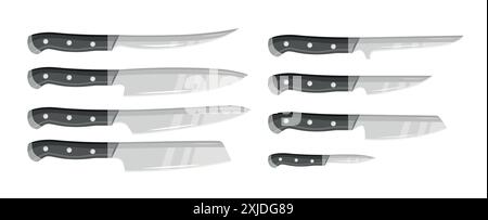 Ein Satz Küchenmesser mit schwarzem Griff Stock Vektor