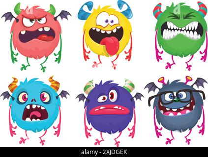 Niedliche Karikaturmonster. Vektorsatz von Cartoon-Monstern. Stock Vektor