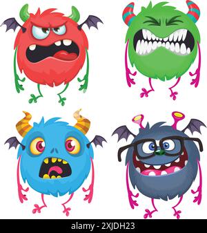 Niedliche Karikaturmonster. Vektor-Set von Comic-Monstern: Geist, Goblin, Bigfoot Yeti, Troll und Alien. Halloween-Charaktere isoliert. Stock Vektor