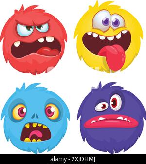 Niedliche Karikaturmonster. Vektor-Set von Comic-Monstern: Geist, Goblin, Bigfoot Yeti, Troll und Alien. Halloween-Charaktere isoliert. Stock Vektor