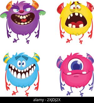 Niedliche Karikaturmonster. Vektor-Set von Comic-Monstern: Geist, Goblin, Bigfoot Yeti, Troll und Alien. Halloween-Charaktere isoliert. Stock Vektor