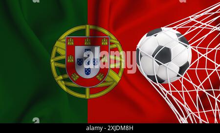 Fußball mit der Nationalflagge Portugals . Flagge von Portugal . Horizontal realistisch schwenkende Flagge des portugiesischen Staates . Stock Vektor