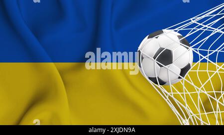 Fußball mit der Nationalflagge der Ukraine. Flagge der Ukraine . Horizontal realistisch schwenkende Flagge des Staates der Ukraine. Strukturierte Fahne aus Stoff Stock Vektor