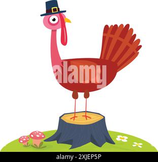 Comic lustige truthahnvogel Figur für Thanksgiving Illustration. Vektor Stock Vektor