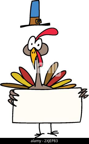 Vektor-Cartoon Thanksgiving türkei mit leerer Rolle mit leerem Raum für Text. Vektorabbildung. Isoliert auf weißem Hintergrund. Konstruktionselement Stock Vektor