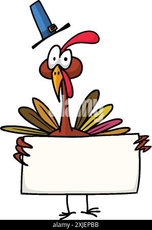 Vektor-Cartoon Thanksgiving türkei mit leerer Rolle mit leerem Raum für Text. Vektorabbildung. Isoliert auf weißem Hintergrund. Konstruktionselement Stock Vektor