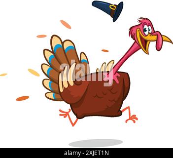 Comic Thanksgiving truthahn Vogel Flucht. Vektordarstellung isoliert. Design für Thanksgiving Day Stock Vektor