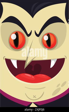 Alles Gute Zu Halloween. Zähle Dracula Face Avatar. Niedliche Zeichentrickfigur aus Vampir mit großem, offenem Mund, Zunge und Zähnen. Flaches Design. Vektorillustration für d Stock Vektor