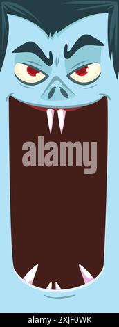 Alles Gute Zu Halloween. Zähle Dracula Face Avatar. Niedliche Zeichentrickfigur aus Vampir mit großem, offenem Mund, Zunge und Zähnen. Flaches Design. Vektorillustration für d Stock Vektor