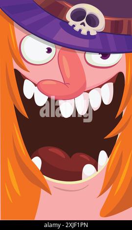 Lustiger Comic-Hexengesichts-Avatar. Halloween-Vektor-Illustration Stock Vektor