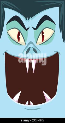 Alles Gute Zu Halloween. Zähle Dracula Face Avatar. Niedliche Zeichentrickfigur aus Vampir mit großem, offenem Mund, Zunge und Zähnen. Flaches Design. Vektorillustration für d Stock Vektor